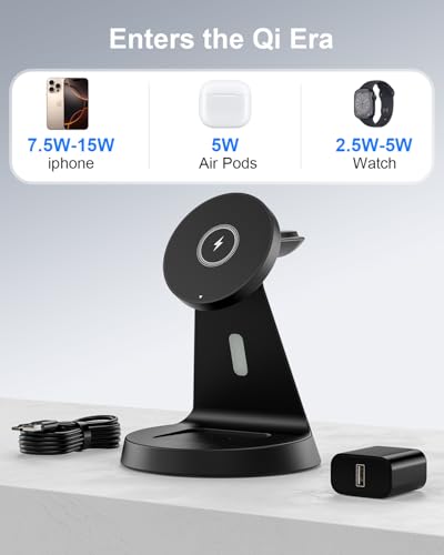 Image of Qi2 15W 3 in 1 Charging Station for Apple and Samsung | 2-year warranty, MagSafe, 18W PD adapter, ideal for home office desk multi device