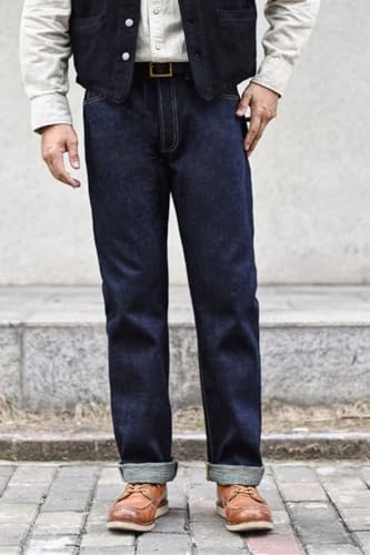 Men’S Vintage Slim Fit Sanforized Selvedge Denim Full Length Jeans Button Fly Midweight Daily Wear Pants3