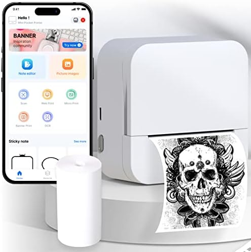 MHOOW Sticker Printer Machine - Mini Bluetooth Inkless Thermal Photo Printer Compatible with Android iOS for Instantly Print Fun, Retro-Style Photos, Mini Life Assistant, Good Gift (W)