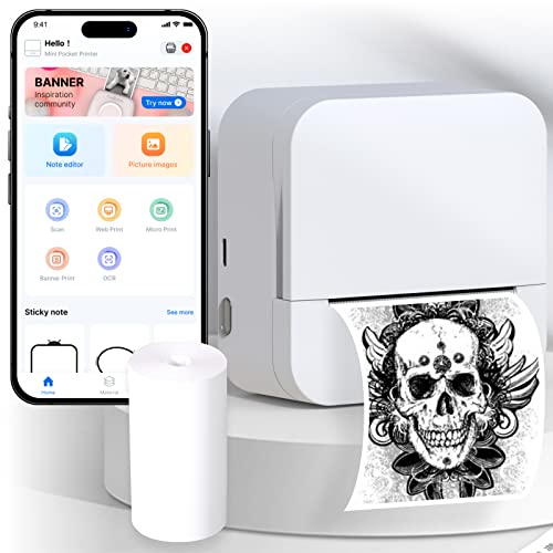 Mhoow Sticker Printer Machine - Mini Bluetooth Inkless Thermal Photo Printer Compatible With Android Ios For Instantly Print Fun, Retro-Style Photos, Mini Life Assistant, Good Gift (W) #TOP11