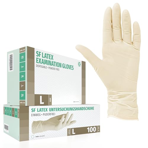 Latexhandschuhe 100 Stück Box (L, Weiß) Einweghandschuhe, Einmalhandschuhe, Untersuchungshandschuhe, Latex Handschuhe, puderfrei, unsteril, disposible gloves