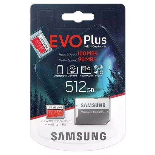 Samsung Evo Plus 512 GB micro SD SDXC klass 10 U3 minneskort med adapter 100MB/S 4K