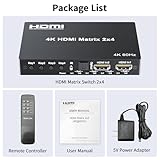4K 2x4 HDMI Matrix Switch, 2 in 4 Out Matrix HDMI 2.0 Video Switcher Splitter, Optical & 3.5mm Audio Output, Support 4K 60Hz HDR HDCP2.2, 18Gbps, with IR Remote Control for NS PS5 Fire Stick etc - Image 7