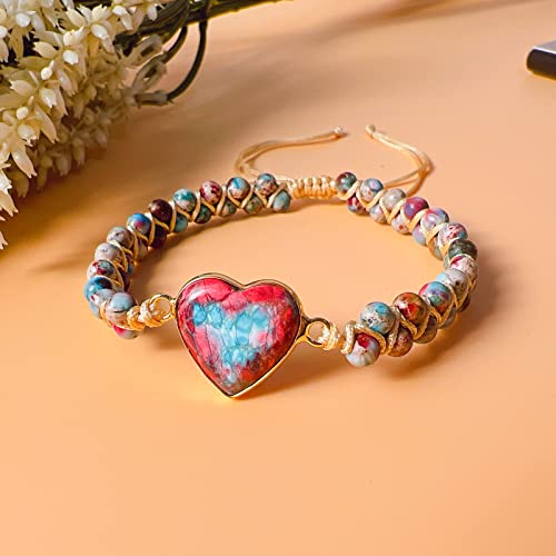 Image of To My Granddaughter Love You Forever Jasper Heart Bracelet form Grandma /Grandpa Adjustable Handmade Jasper Beads Bracelet for daughter Sister Bestie Best Friends(To My Bestie)