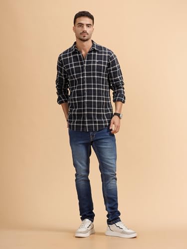 Image of WROGN Men's 100% Cotton Shirt | Checkered Pattern | Regular Fit