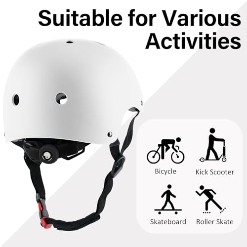 OUWOR Adult Skateboard Bike Helmet for Men and Women, Lightweight Adjustable, Multi-Sport for Bicycle Skate Scooter (White, Large)
