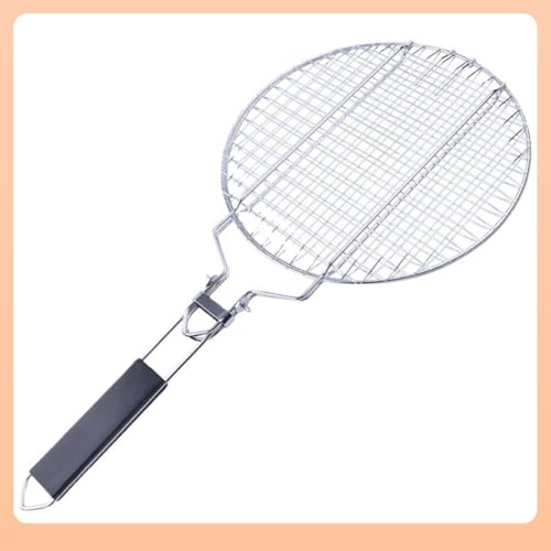 Genérico Rejilla Doble para Parrilla Redonda de Acero Inoxidable, Plegable, Mango extraíble, bloqueable, para Barbacoa y Parrilla al Aire Libre