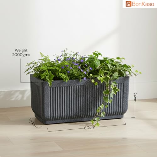 Image of BonKaso 24 Inch Window Planter for Indoor & Outdoor | Heavy Duty Durable Polymer Flower Pot Gamla | Lightweight Rectangular Modern Planter for Balcony, Terrace, Living Room & Office Decor (Dark Grey)
