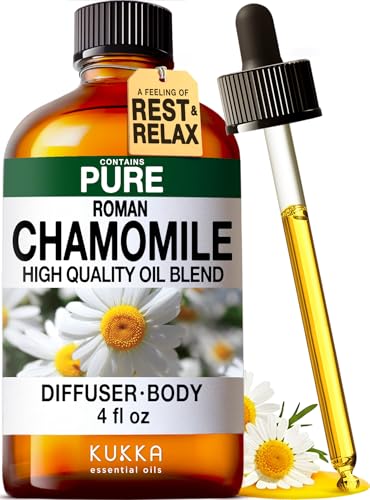 Image of KUKKA Roman Chamomile Essential Oils - 4 Fl Oz - for Hair, Skin, Diffuser, Aromatherapy & DIY Soap Making Scent