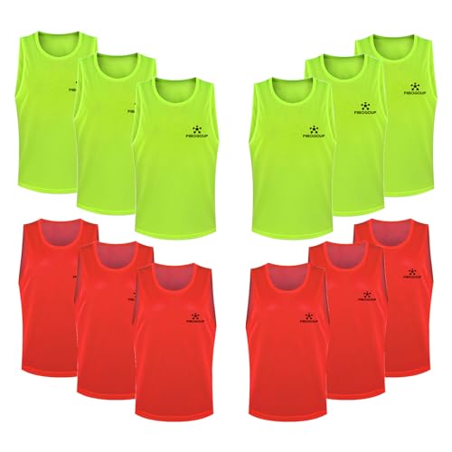 FIBOGOUP Fußball Trainingsweste,Fussball Leibchen Kinder Erwachsene,Fussballtraining Zubehör,Westen fürs Teamtraining(grün+rot S)