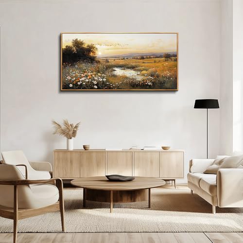QIYILEXWART Large Wall Art For Living Room Canvas Wall Decor For Bedroom Office Decorations Prairie Puddle Landscape Painting Wall Pictures Modern Aesthetic Room Home Decor Artwork Wood Framed by QIYILEXWART - Used condition - Image 7