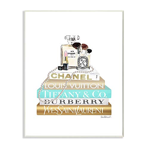 Stupell Industries Gold And Blue Perfume Bookstack Glam Fashion Design, Designed By Amanda Greenwood Art, 13 X 19, Wall Plaque #TOP5