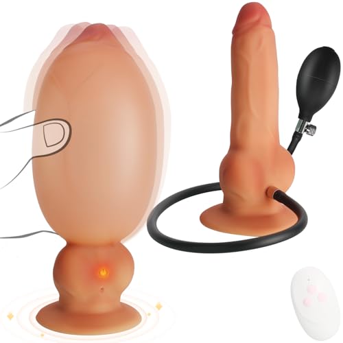 Yivans Aufblasbarer Analplug Vibrator 17,5 CM Realistischer Silikon Dildo G-Punkt Vibratoren Einstellbare Dicke für Vaginal und Anal Dilatator, SM Analsexspielzeug für Männer Frauen Solo & Paarspiele