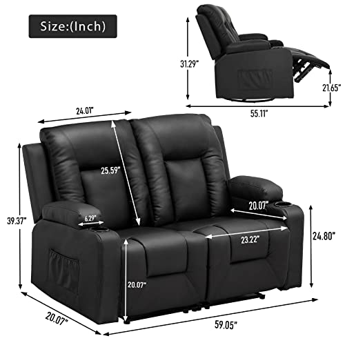 COMHOMA Leather Recliner Chair Modern Rocker with Heated Massage Ergonomic Lounge 360 Degree Swivel Sofa Seat with Drink Holders Living Room Chair Love SEAT(Black) COMHOMA Leather Recliner Chair Modern Rocker with Heated Massage Ergonomic Lounge 360 Degree Swivel Sofa Seat with Drink Holders Living Room Chair Love SEAT(Black)