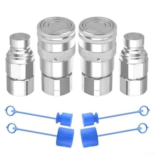 Hydraulik-Schnellkupplungen 1/4, 3/8, 1/2 Zoll – 2 Sets Mit Staubschutz, Flachventil, 5076 PSI, Für Baumaschinen & Lader
