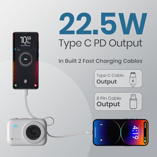 Image of Portronics Power Shutter 20000mAh 15W Magnetic Wireless Fast Charging Powerbank with in-Built Type C & 8 Pin Cable, 22.5W Type C PD Output, Type C Bidirectional Port, LED Display (White)