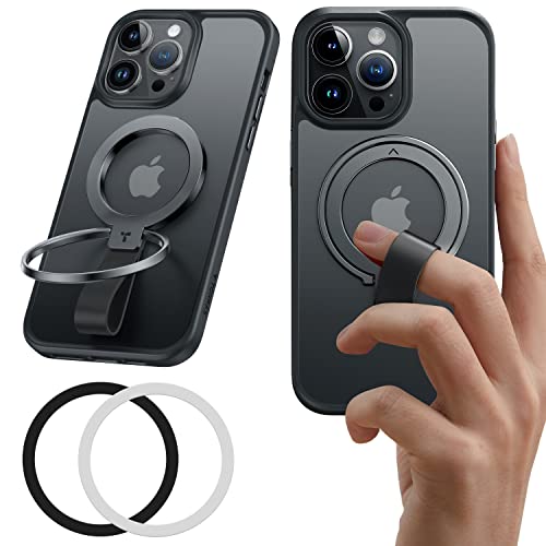 Torras Compatible For Magsafe Phone Grip Holder, Removable Magnetic Ring Kickstand, For Iphone 14, 13, 12 11 Pro/Max/Plus/Mini,Samsung, Google(2X Magnetic Rings Included) (Space Black) #TOP12