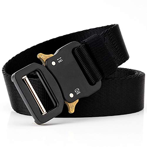 LANVY Cinturón táctico para Hombre, Nylon Tarea Pesada Cincha Cinturón de Hebilla de liberación rápida Formación Cinturón de Equipo de Combate 125cm x 3.2cm Negro