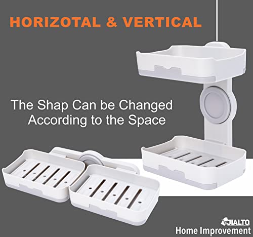 JIALTO Plastic Wall Mounted Double Layers Soap Dish Saver with Drain Tray, Adhesive Sponge Holder No-Drilling Soap Holder for Shower Bathroom Kitchen - Multicolour