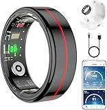 Fit Ring for Women Men, Ring Health Tracker with Heart Rate,Blood Oxygen,Heart Rate Variability, Stress, Sleep Monitor, Step Counter, Smart Ring for iPhone & Android, No Subscription Fee (Black, 13#)
