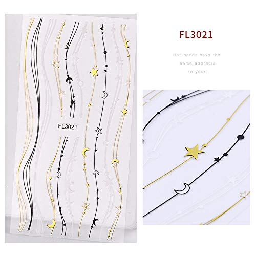 Bornbeauty 10 Sheets Gold Silver Black 3D Metallic Nail Stickers For Women,Metallic Chains Line Wave Point Stars Nail Stickers Curve Stripe Lines Adhesive Striping Tape Nail Design (#1) #TOP7