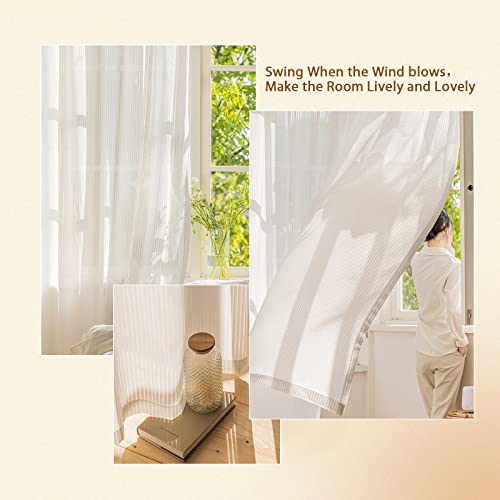 Chefru White Pinch Pleated Window Sheer Curtains 96 Inches Long 2 Panels, Gently Filter Light See Through Vertical Stripe Semi Sheer Window Panels Drapes, 52" W X 96" L X2 #TOP4