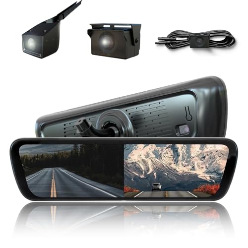 Sinjet 9.66? Rear View Mirror Camera OEM with IPS Screen, Detached Front Lens, Front and Rear Camera, Night Vision, Parking Monitor, 4K+2K, 32GB SD, Bracket #179 – for Jeep Wrangler Gladiator