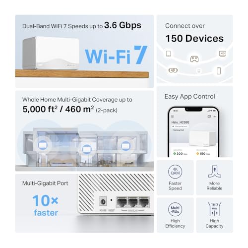Image of Mercusys BE3600 Whole Home Mesh Wi-Fi 7 System, Dual-Band, 4K-QAM, MLO, 3 x Gigabit Ports, Seamless Roaming, Gaming & Streaming, Easy APP Manage and Setup, Parental Control (Halo H25BE(2-Pack))