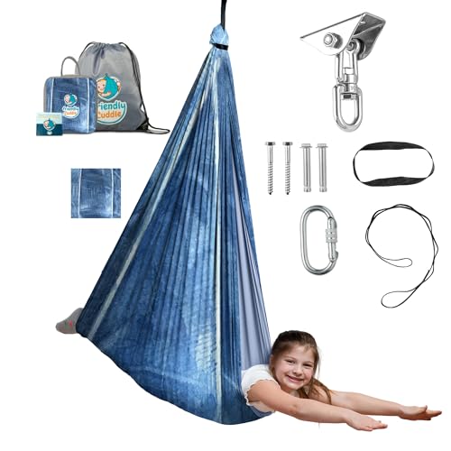 Image of Indoor Sensory Swing for Kids or Outdoor - Holds 300lbs, Double-Layer, & 360 Swivel, Calming Compression Therapy Swing Hammock for Kids & Adults with All Hardware - Sensory-Motor Toys & Gifts
