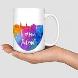 Wodevor Lustige Kaffeetassen, Motiv: Polen, Warschau, Kaffee, Tee, Stadt, Skyline, Reise, personalisierbar, Keramikbecher, Geschenk für Vater, Erwachsene, Mutter, Jungen, 425 ml, Weiß