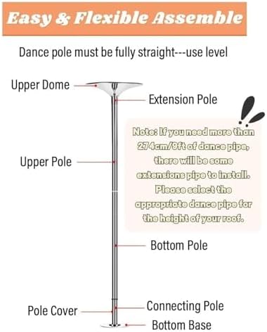 Dance Pole Permanent Ceiling Mount Commercial Fitness Stripper Pole，Adjustable Dance Pole for Home - Portable Stripper Pole for Fitness, Dance, & Exercise - Removable Dancing Pole for Clubs,