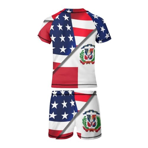 USA and Dominican Republic FlagChildren's Casual Swimsuit Set - Simple and Versatile9-11Y（140cm）3
