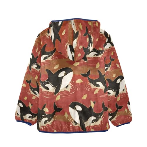 Orca Whales Swimming in Water Toddler Fleece Jacket Girl Boys Hooded Fleece Jacket Coat Warm Outwear Zip-up 3-10T2