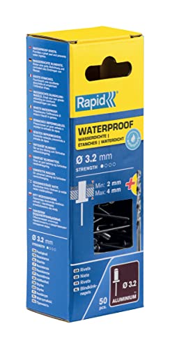Rapid Blindnieten Wasserdicht Ø 3,2mm, 2-4mm Klemmbereich, 50 Stk. Aluminium Nieten, Set inkl. Bohrer, für Blindnietzangen