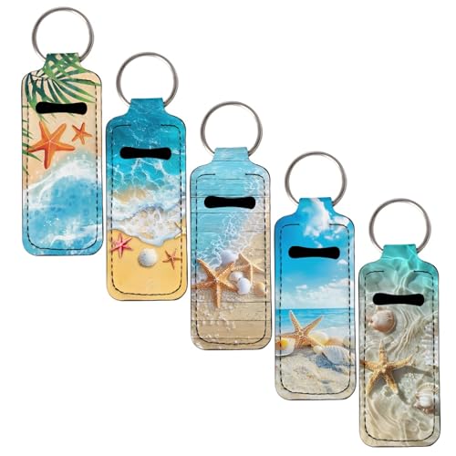 gearider Starfish - 5 llaveros para lápiz labial, soporte para bálsamo labial, soporte para brillo labial, estilo costero, bolsillo para lápiz labial, funda para bálsamo labial, accesorios de viaje