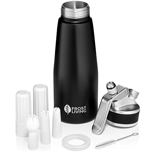PROFESSIONAL WHIPPED CREAM DISPENSER - Aluminum Whipper Canister with 2 Nitrous (NOS) Cartridge Holders and three decorating tips - Homemade Whip Cream Maker