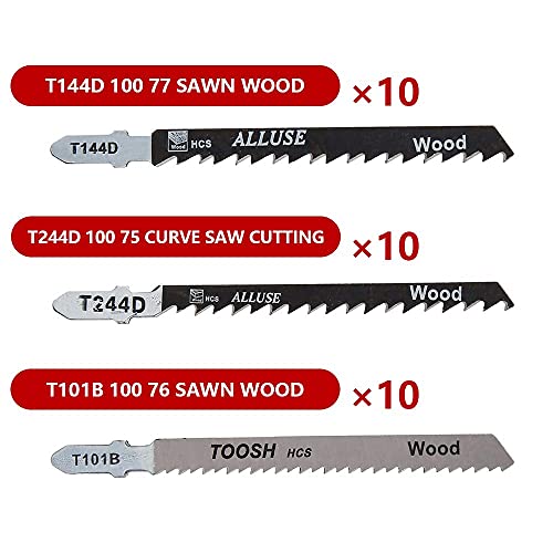 60Pcs Jigsaw Blades Set, T Shank Jig Saw Blades for Wood Plastic and Metal Cutting, 7 Types Straight and Fast Cuts HCS/HSS Jigsaw Blade Compatible with Festool, Bosch, Hitachi, Milwaukee, Makita