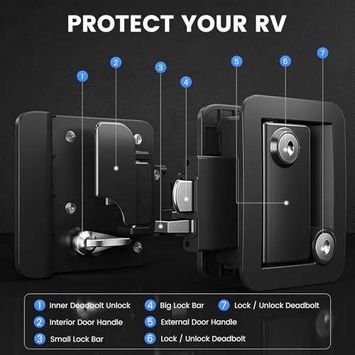 Image of RV Door Lock for Travel Trailers with Paddle Deadbolt, Camper Entry Door Latch, RV Lock Replacement Kit with 4 Keys, for Cargo Hauler Horse Trailer Truck (2 Locks with Different Keys)