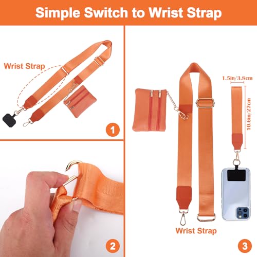 Image of XANGNIER Clip and Go Strap for Phone with Wallet Crossbody, Phone Strap with Zippered Wallet, Adjustable Anti Theft Cellphone Lanyard for Women, Cellphone Chain Accessories,Orange