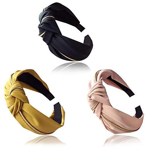 MEMOVAN 3pcs Wide Headbands Cross Knotted Hairbands Twisted Top Knot Head Band Elastic Hair Hoops Hair Band Hair Wrap Accessories for Women Girls Hair Organize