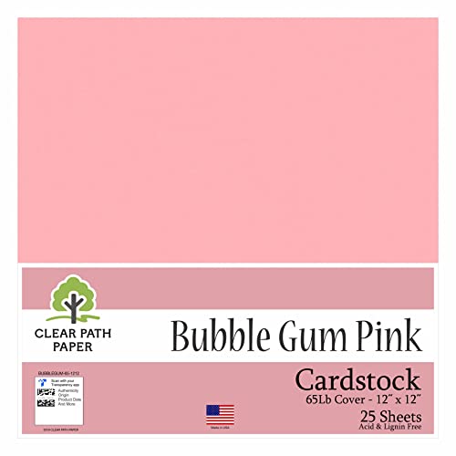 Clear Path Paper - Bubble Gum Pink Cardstock - 12 x 12 inch - 65Lb Cover - 25 Sheets