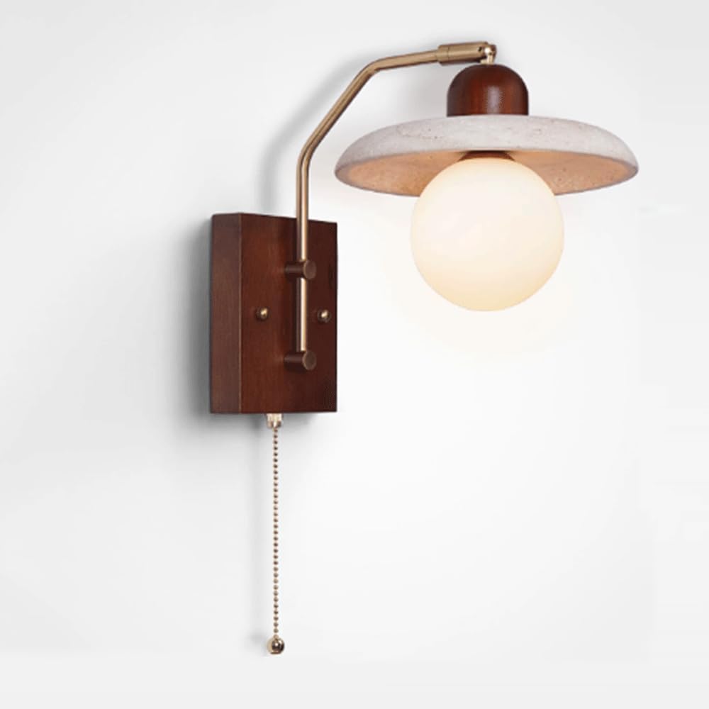 Lantanb Multicolor Bedside Walls Sconces Japanese Style Decorative Wall Mounted Lamp Yellow Travertine Wall Light Fixtures With Walnut Wood Accent For Living Room Hallway Aisle Staircase Bedroom