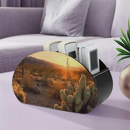 Support de télécommande Cactus Desert Sunset en cuir PU à 5 compartiments