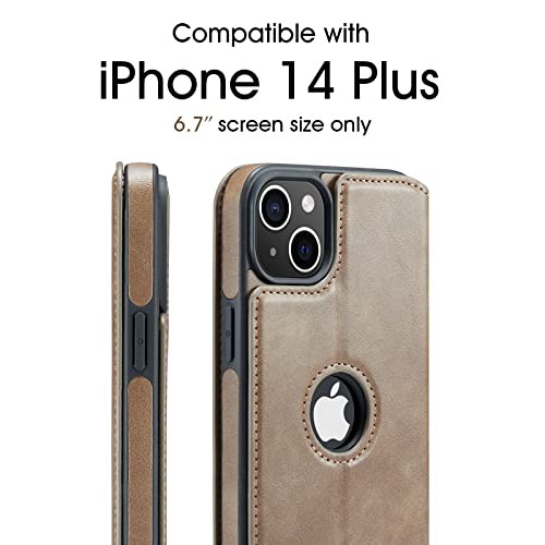 Casus Logo View Compatible with iPhone 14 Plus Wallet Case Slim Faux Leather with Card Holder Slot Thin Magnetic Flip Cover (2022) 6.7