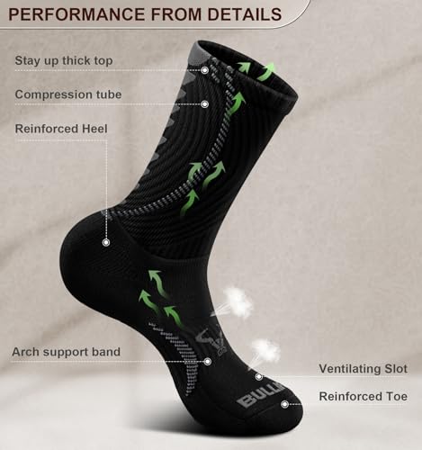 BULLIANT Calcetines Hombre 6 Pares, Calcetines Compresión Atléticos Acolchados para Hombres Deportes Correr Senderismo Pesca Soporte de Arco(6Pares,43-46) - imagen 6