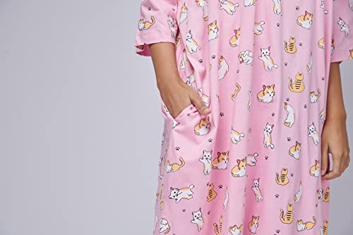 Image of LAMA STORE Women's Printed Oversized T-Shirt Dress, Cotton, 3 /4 Sleeve Length, Casual Loose Fit, Comfort Wear Extra Comfy Oversized Printed Pocket T-Shirt Dress