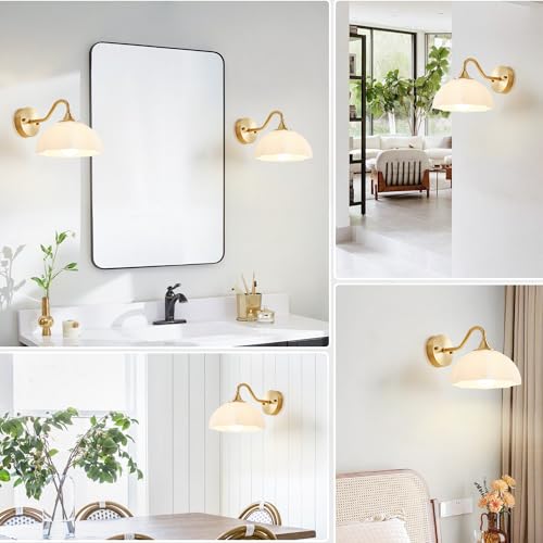 Image of Gold Wall Sconce 1-Light Modern Wall Lighting Fixture Farmhouse Vanity Sconces Lights with Milk White Glass Shade Indoor Wall Sconce Lamp Wall Mount Light Fixture for Bedroom MWL02-1A