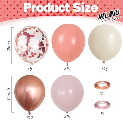 Image of Dusty Pink Balloon Set, 60Pcs 12 Inch Retro Blush Pink White Sand Nude Latex Balloon with Metallic Confetti Rose Pink Helium Balloon for Girls Women Birthday Party Baby Shower Boho Decoration Supplies