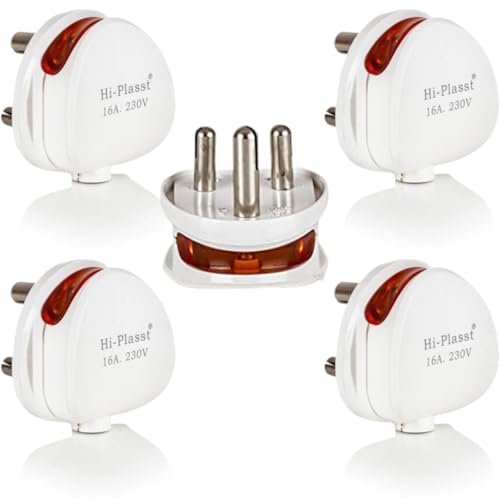 Image of HI-PLASST (Pack of 5) 16A 3 Pin Power Plug - Best for AC, Geyser & Microwave | 16 Amp Socket Plug | IS 1293 Certified | Brass Contacts | 16 amp plug top |16A electrical plug | 16A power plug