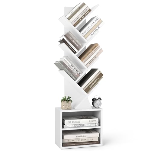 VASAGLE Custos Collection - Bibliothèque Arbre, Bibliothèque Moderne sur Pied, pour Chambre, Salon, Bureau, avec 2 Compartiments Ouverts, 20,3 x 38 x 123,2...
